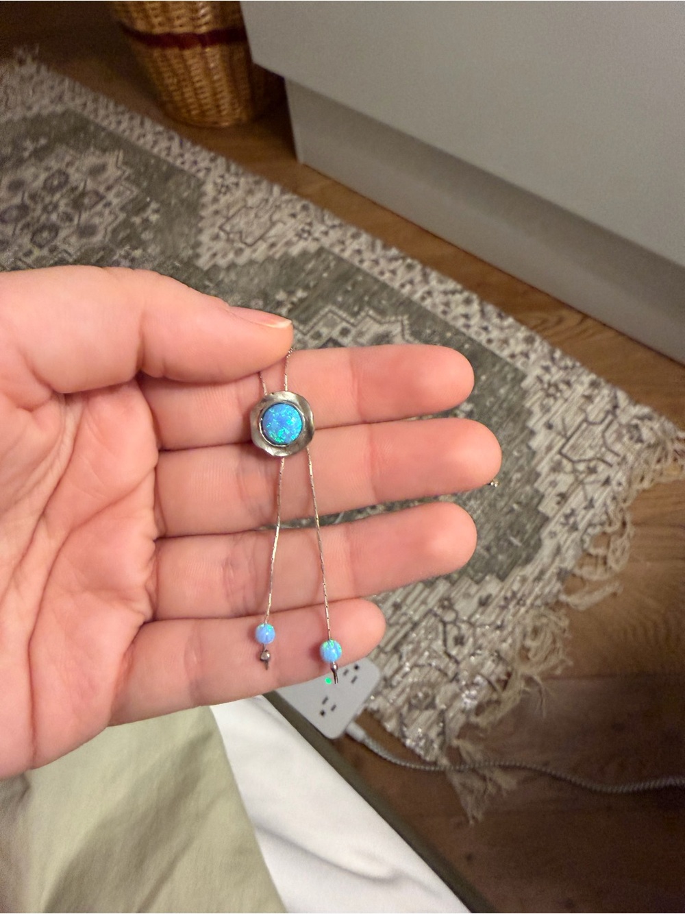 Blue Opal Drop Station STERLING SILVER Necklace - Women Jewelry